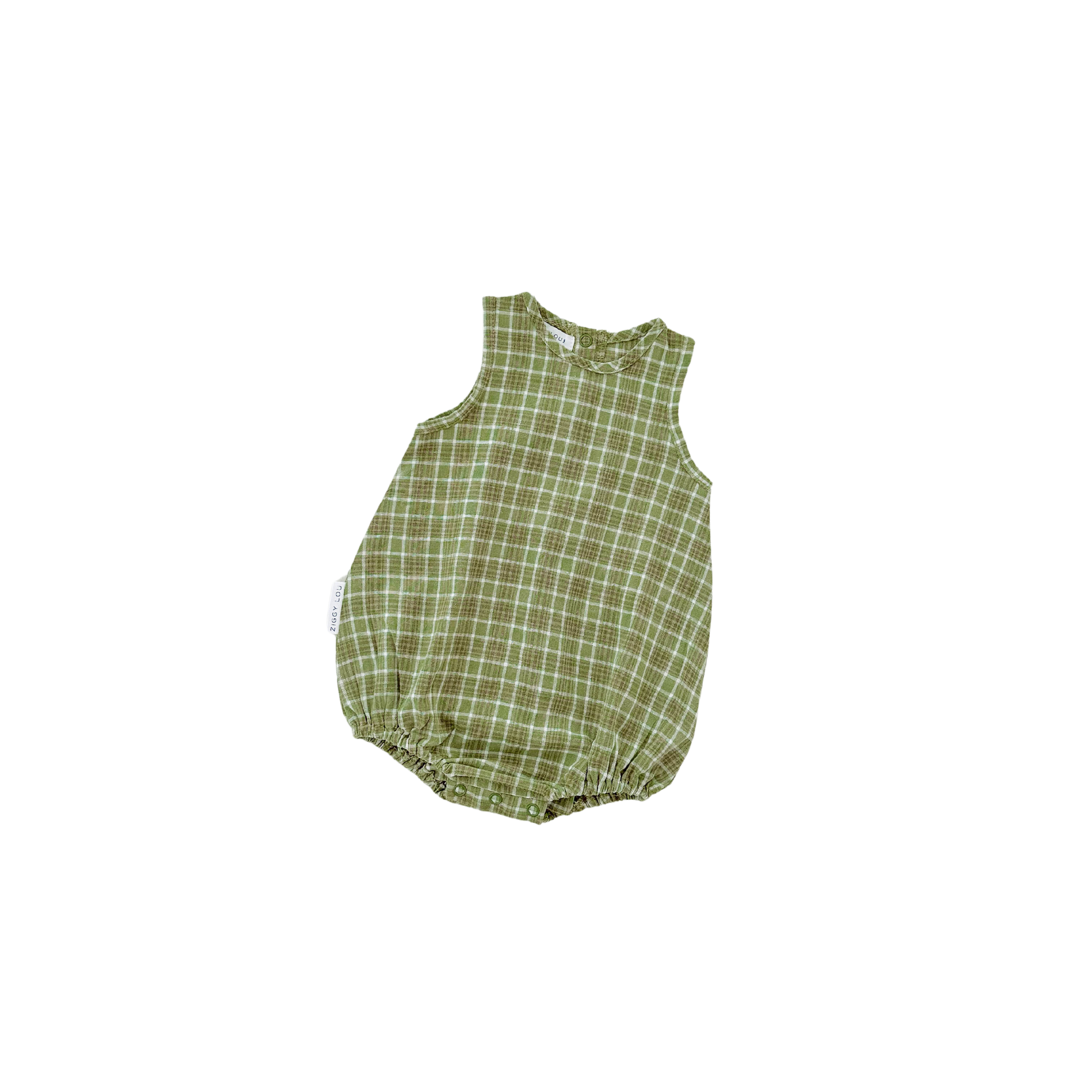 Green checkered baby romper on a white background