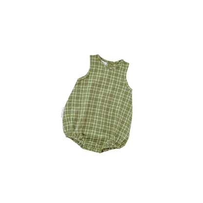 Green checkered baby romper on a white background