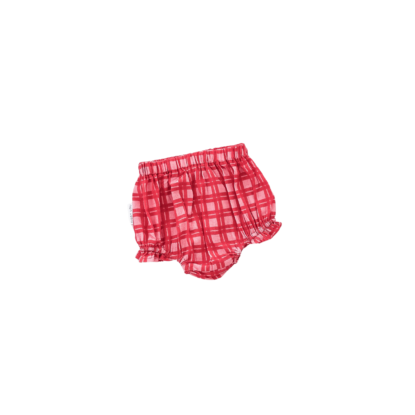 Red plaid baby bloomers on a white background