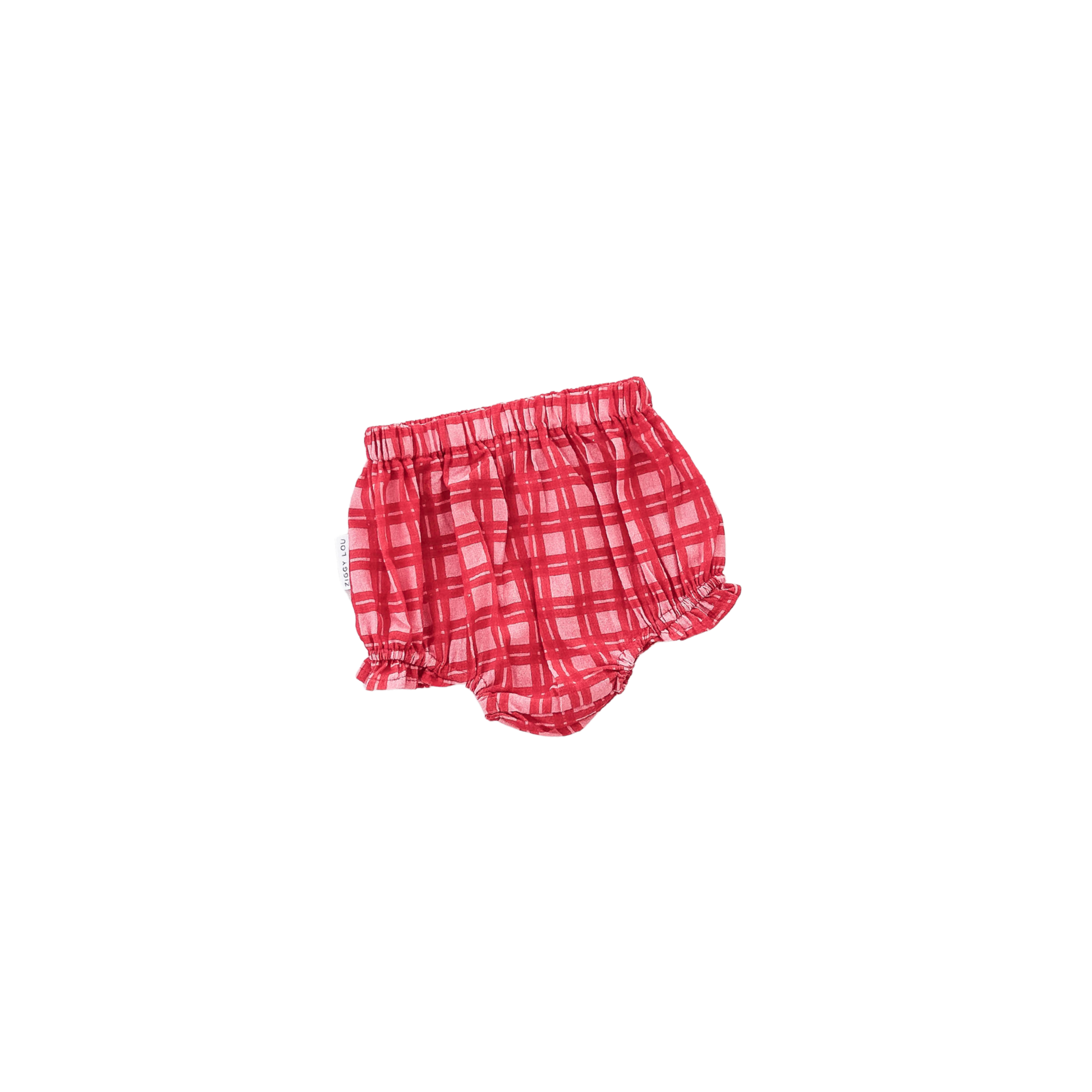 Red plaid baby bloomers on a white background