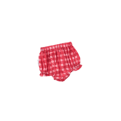 Red plaid baby bloomers on a white background