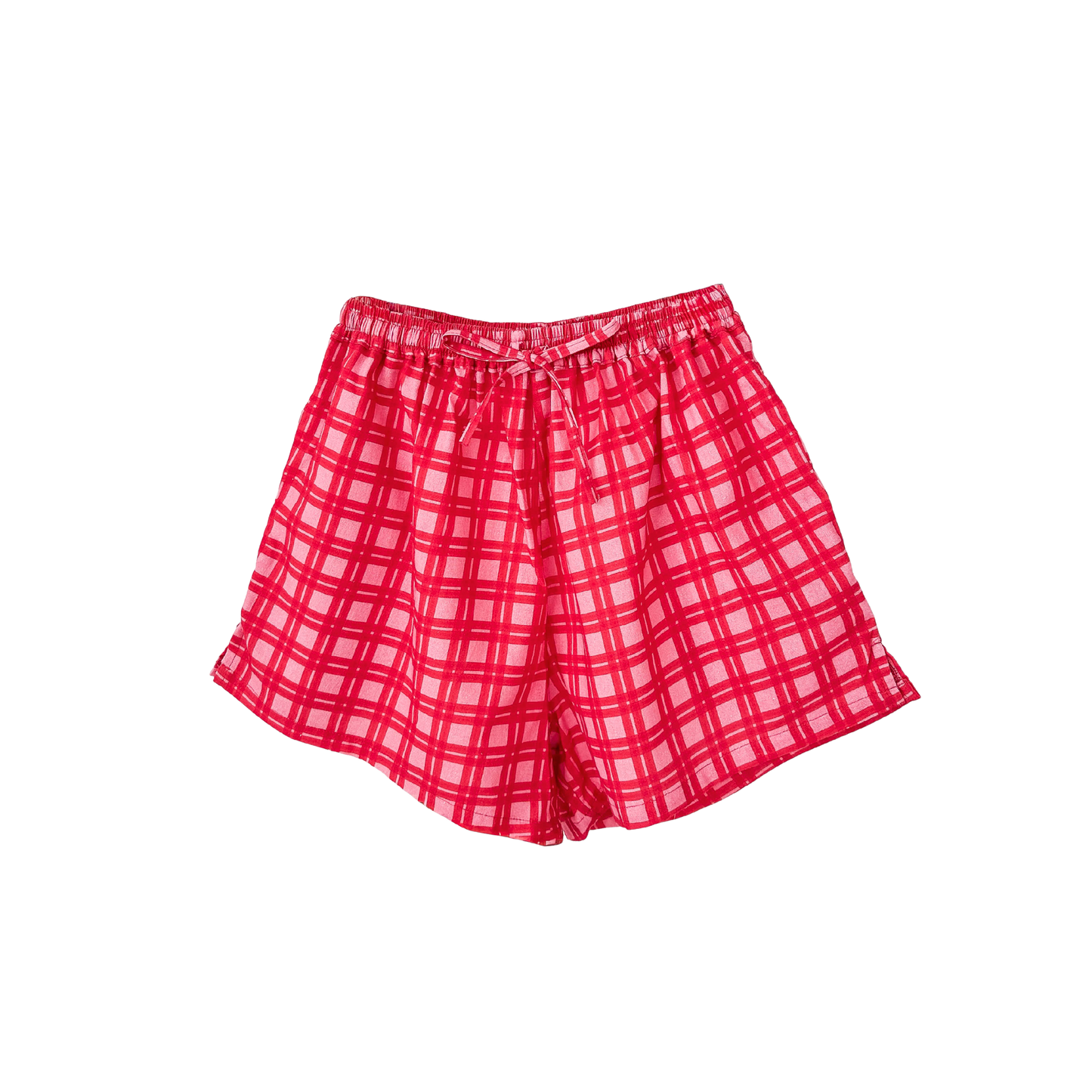 Red plaid shorts on a white background