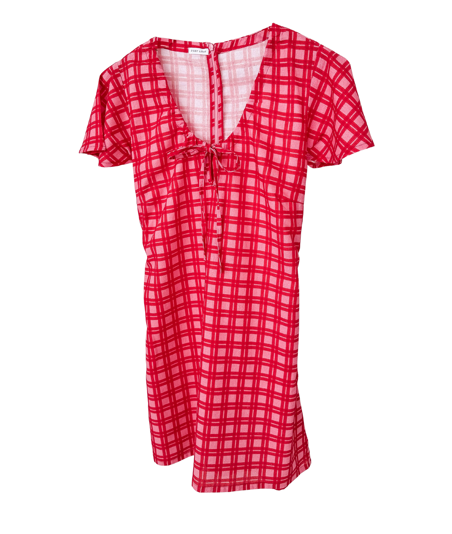 Red and white checkered dress on a white background