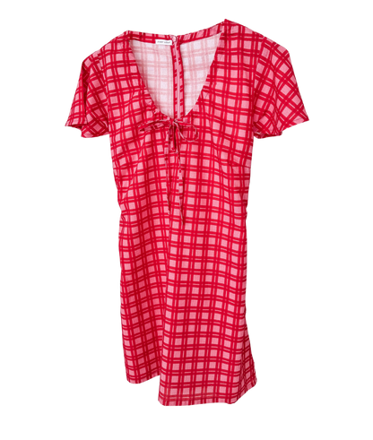 Red and white checkered dress on a white background