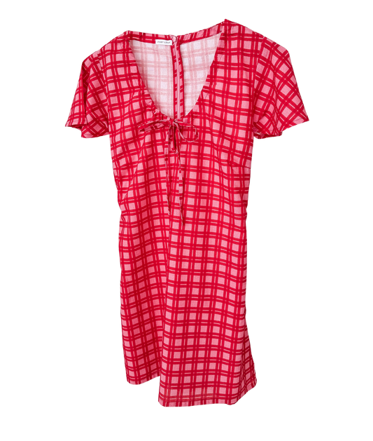 Red and white checkered dress on a white background