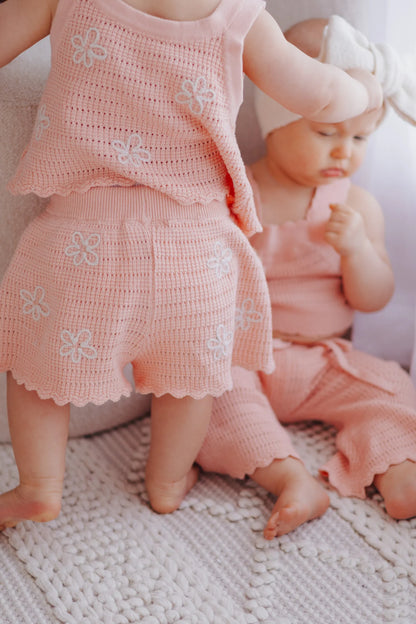 BLOSSOM AND PEAR DAISY KNIT TIE SET | BLUSH