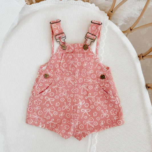 BLOSSOM AND PEAR DENIM SHORT OVERALL | BLOOMING BOW