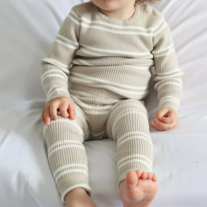 KOZY CLUB RIBBED KNIT SET | OAT STRIPE