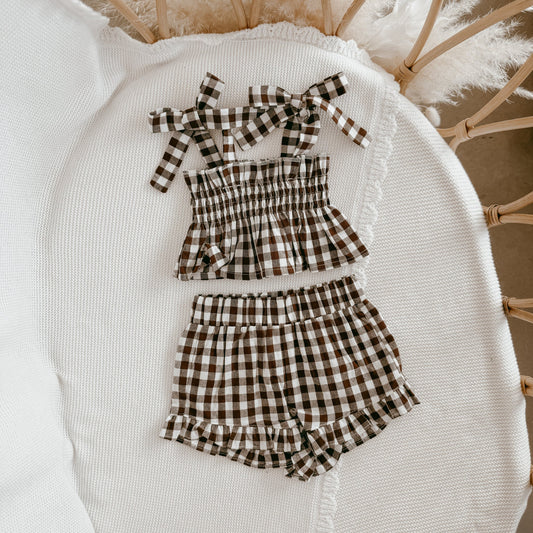 BLOSSOM AND PEAR TWO PIECE SET | COCOA GINGHAM