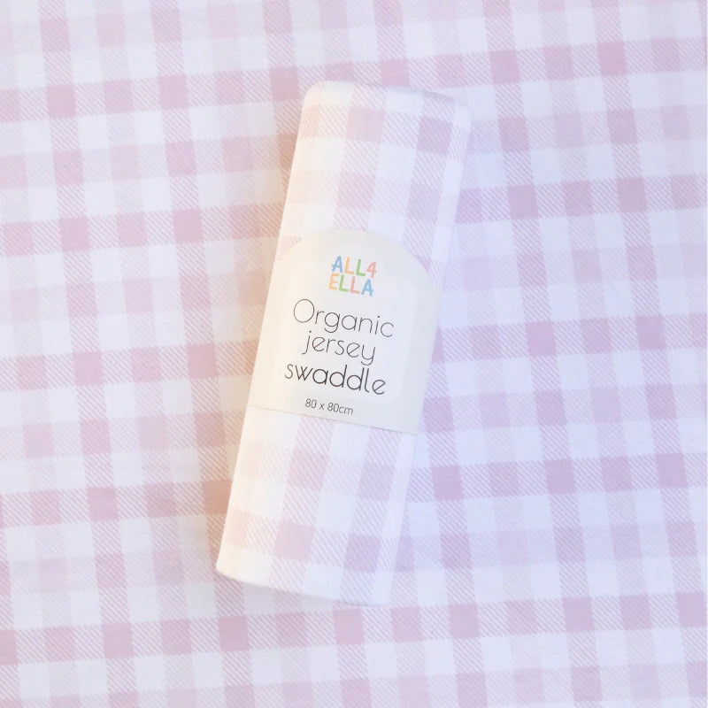 ALL 4 ELLA STRETCH JERSEY SWADDLE | PINK GINGHAM - Angus & Dudley Collections