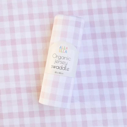 ALL 4 ELLA STRETCH JERSEY SWADDLE | PINK GINGHAM - Angus & Dudley Collections