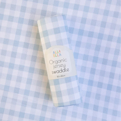 ALL 4 ELLA STRETCH JERSEY SWADDLE | BLUE GINGHAM