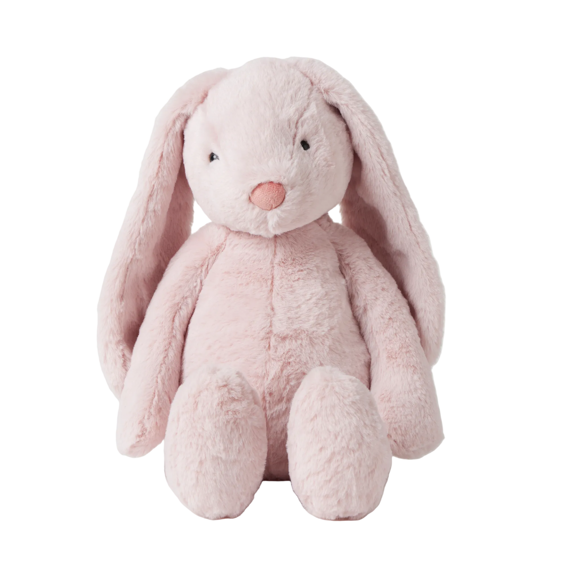 Pink plush bunny toy on a white background