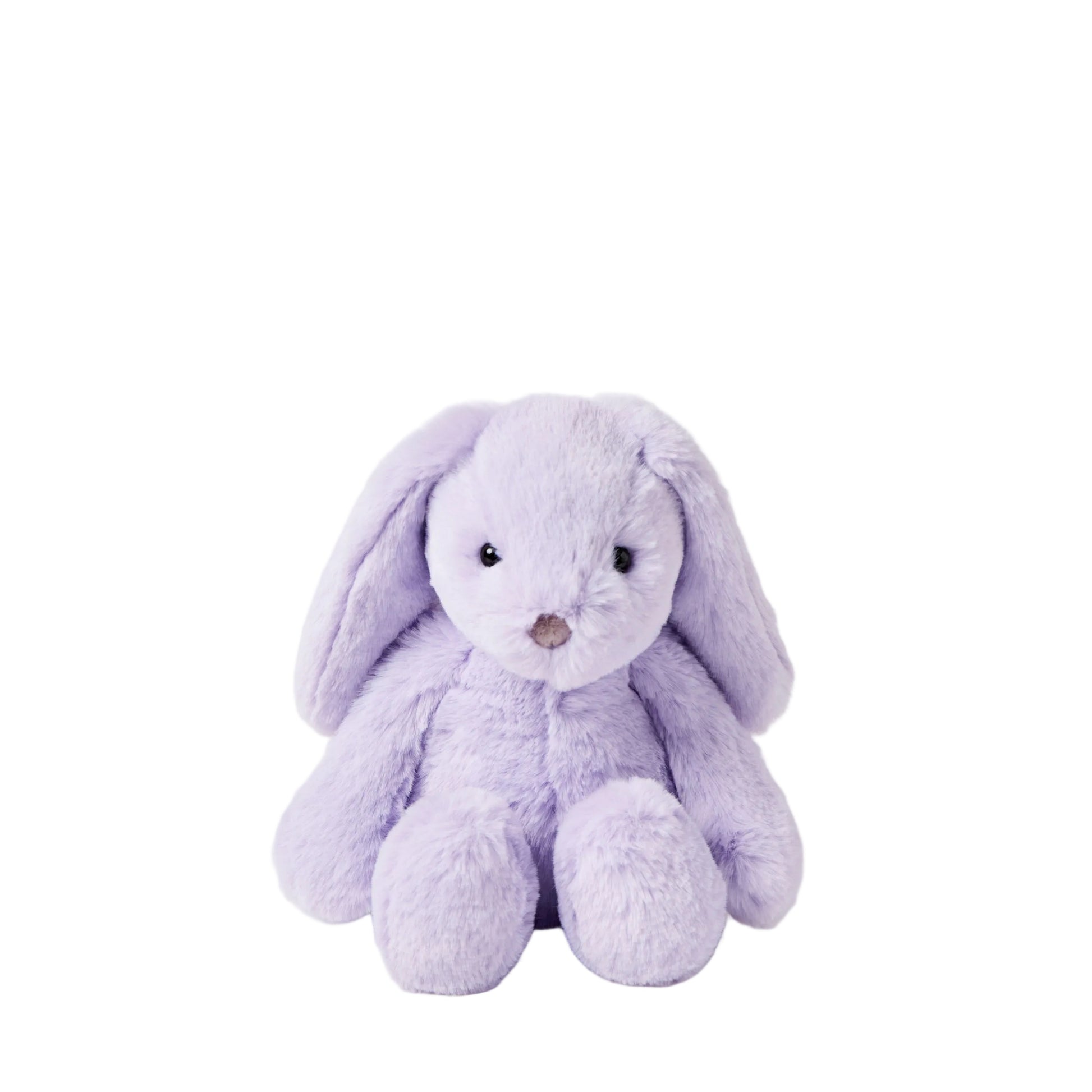 Purple plush bunny toy on a light gray background