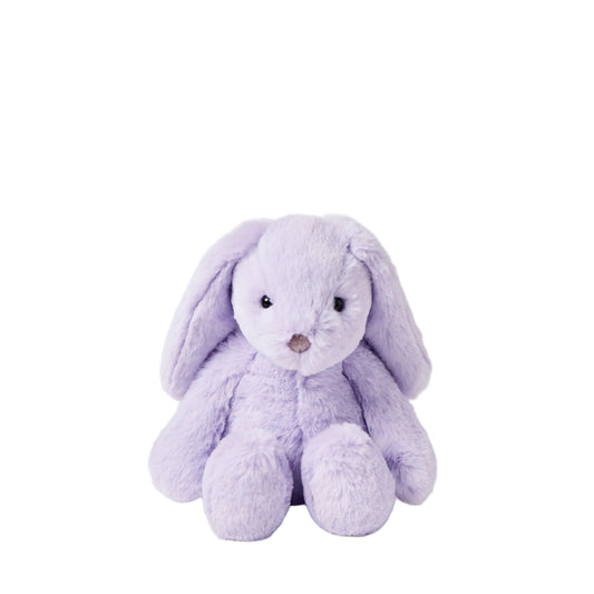 Purple plush bunny toy on a light gray background