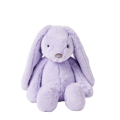 Purple plush bunny toy on a white background