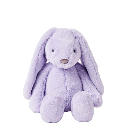 Purple plush bunny toy on a white background