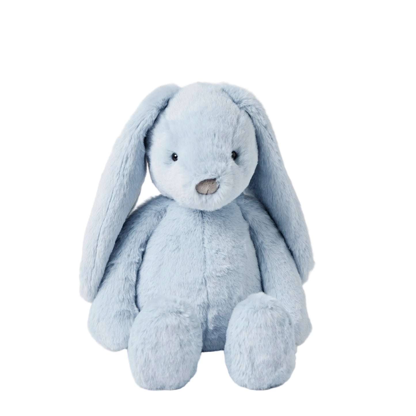 Blue plush bunny toy on a white background