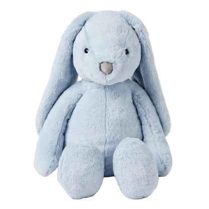Blue plush bunny toy on a white background