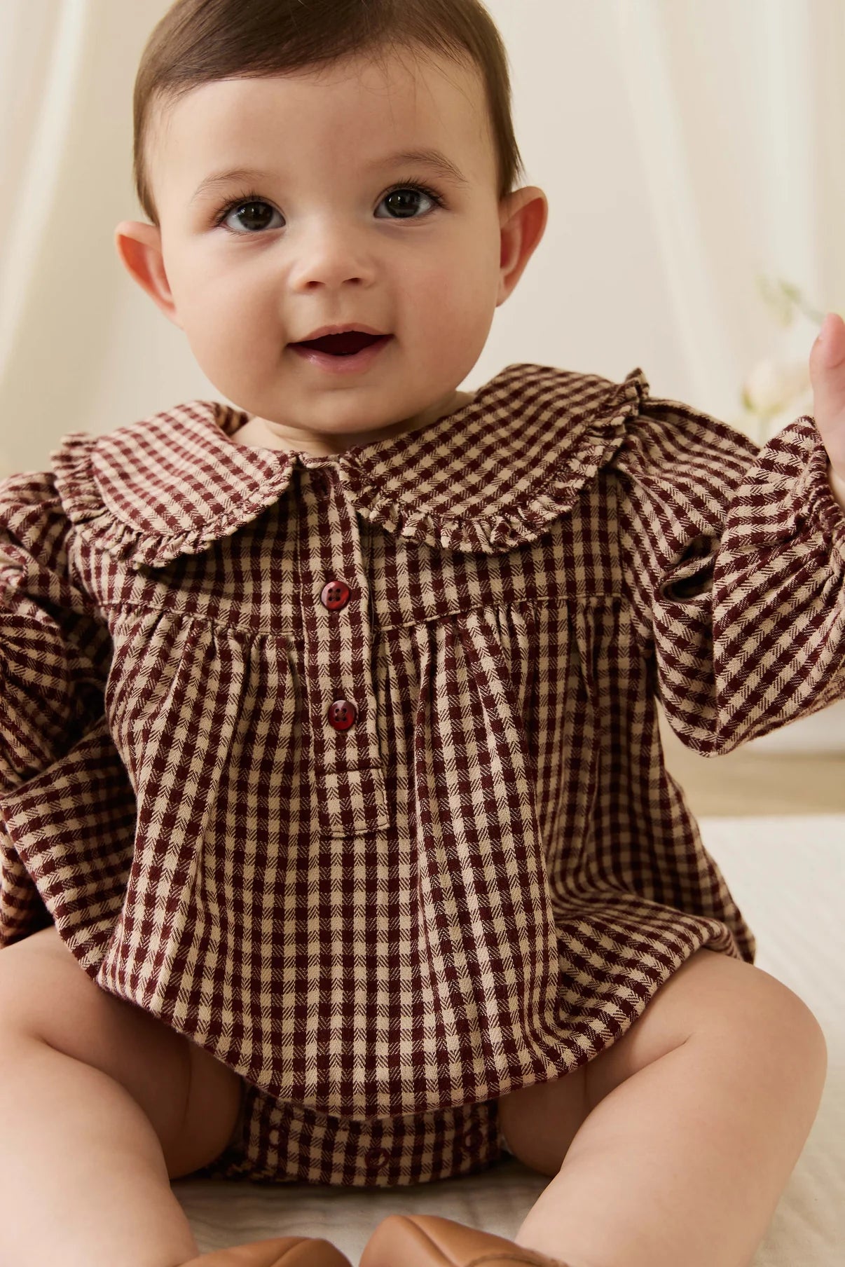 JAMIE KAY ORGANIC COTTON ELOWEN PLAYSUIT | CINNAMON GINGHAM