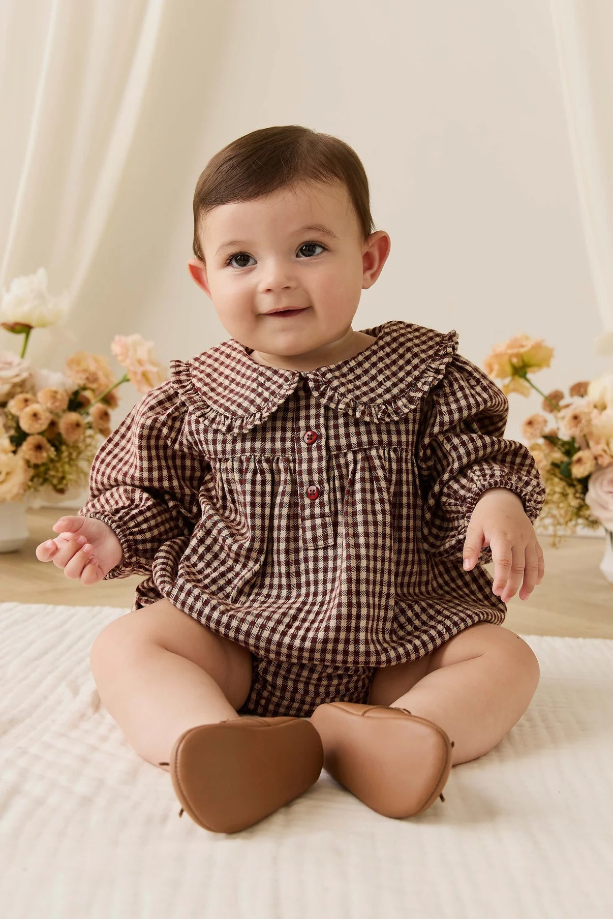 JAMIE KAY ORGANIC COTTON ELOWEN PLAYSUIT | CINNAMON GINGHAM