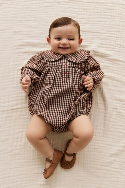 JAMIE KAY ORGANIC COTTON ELOWEN PLAYSUIT | CINNAMON GINGHAM