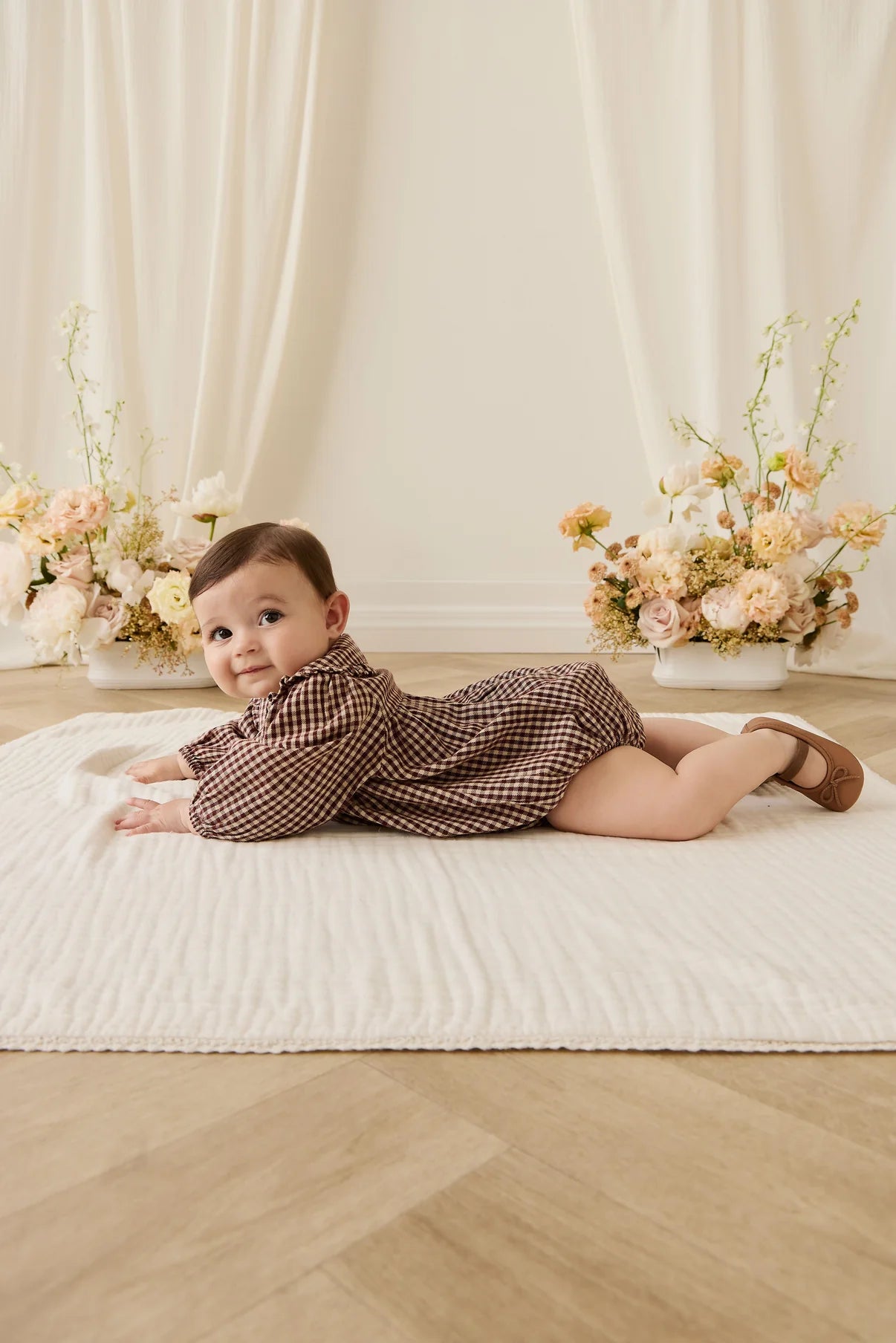 JAMIE KAY ORGANIC COTTON ELOWEN PLAYSUIT | CINNAMON GINGHAM