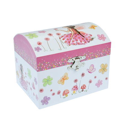 Children's jewelry box with fairy and floral design on a white background
