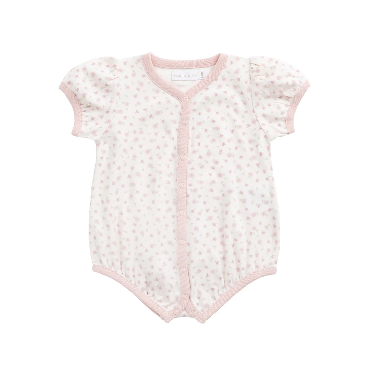 Baby romper with floral pattern on a white background