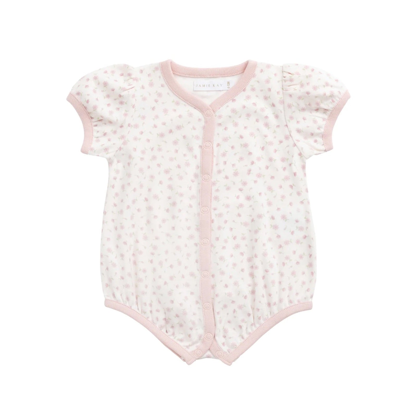Baby romper with floral pattern on a white background