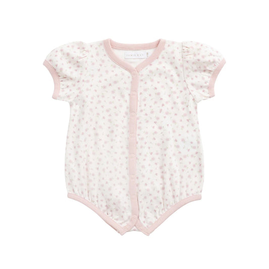 Baby romper with floral pattern on a white background
