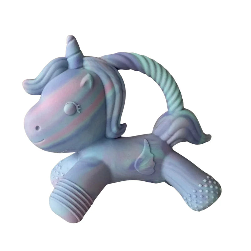 Unicorn-shaped toy with gradient colors on a white background