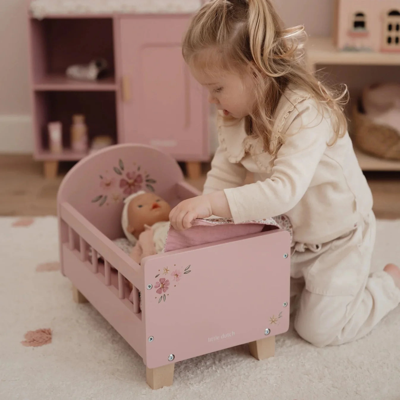 LITTLE DUTCH DOLL BED WITH BEDDING