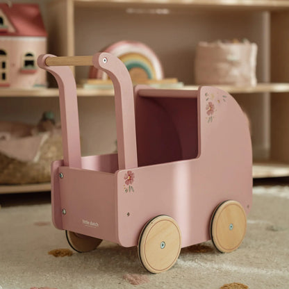 LITTLE DUTCH WOODEN DOLLS PRAM WITH BEDDING
