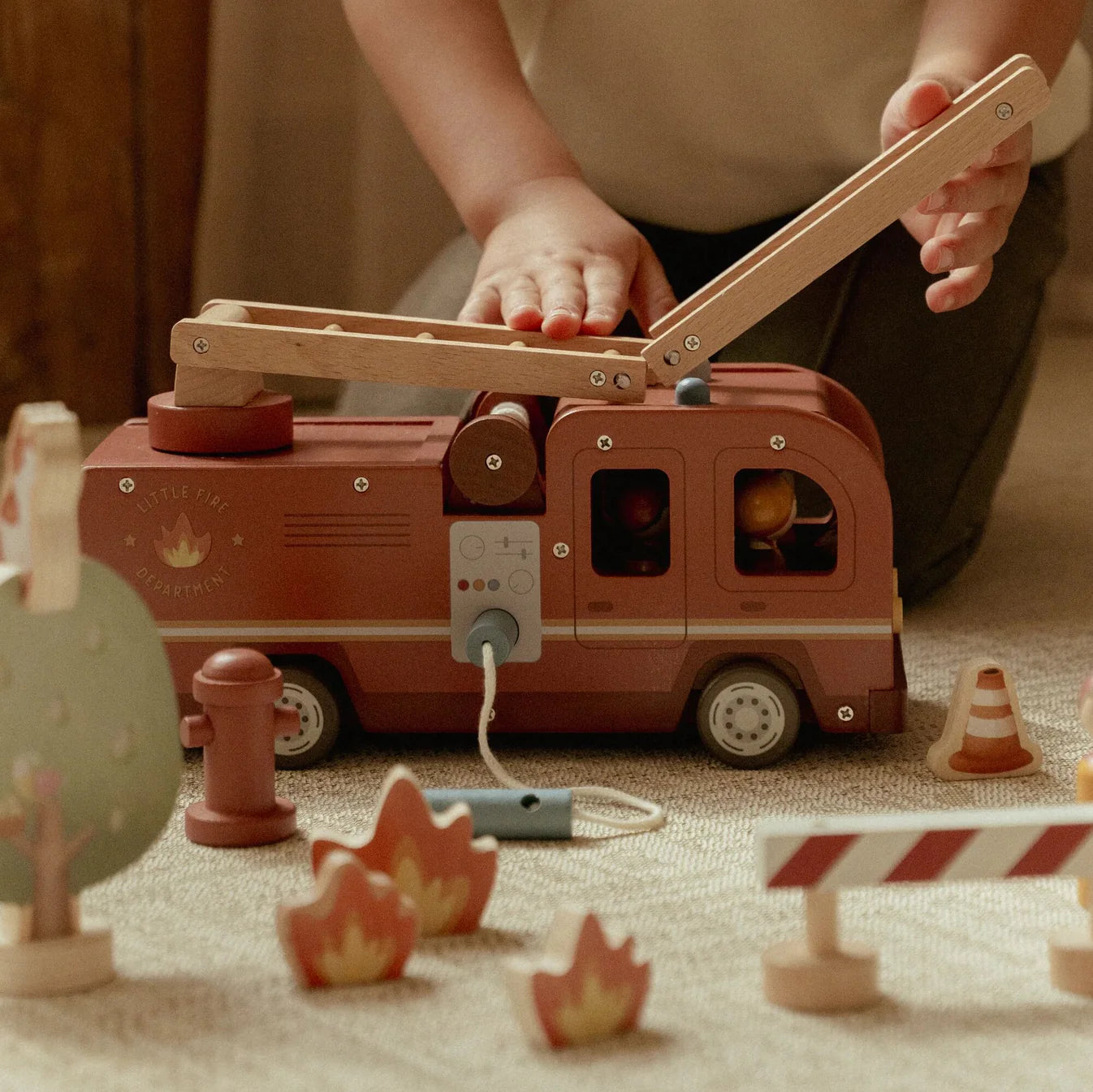 LITTLE DUTCH WOODEN FIRE TRUCK SET