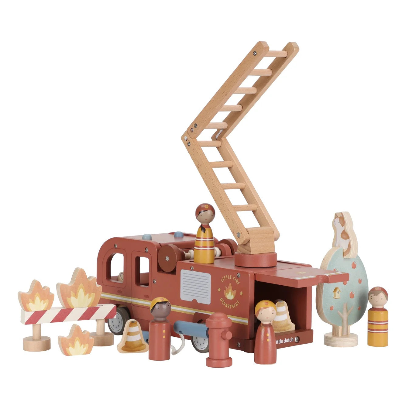 LITTLE DUTCH WOODEN FIRE TRUCK SET