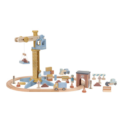 LITTLE DUTCH | WOODEN CRANE AND TRAIN TRACK SET