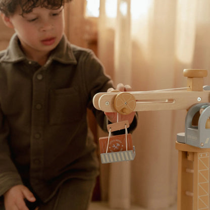 LITTLE DUTCH | WOODEN CRANE AND TRAIN TRACK SET