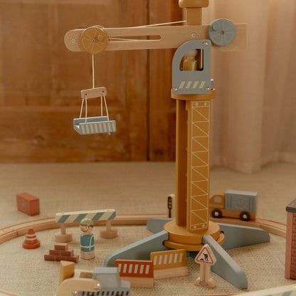 LITTLE DUTCH | WOODEN CRANE AND TRAIN TRACK SET