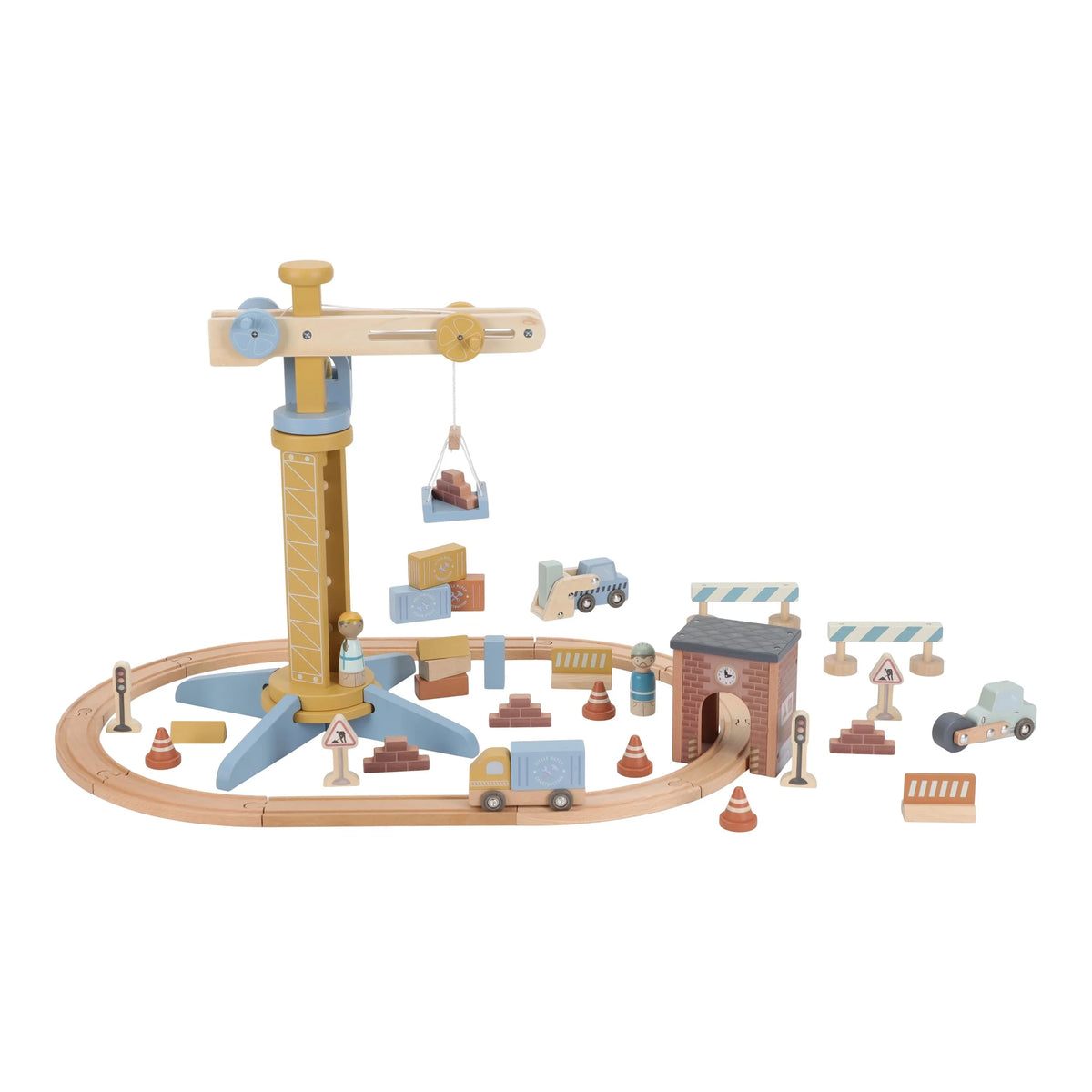 LITTLE DUTCH | WOODEN CRANE AND TRAIN TRACK SET
