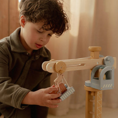 LITTLE DUTCH | WOODEN CRANE AND TRAIN TRACK SET