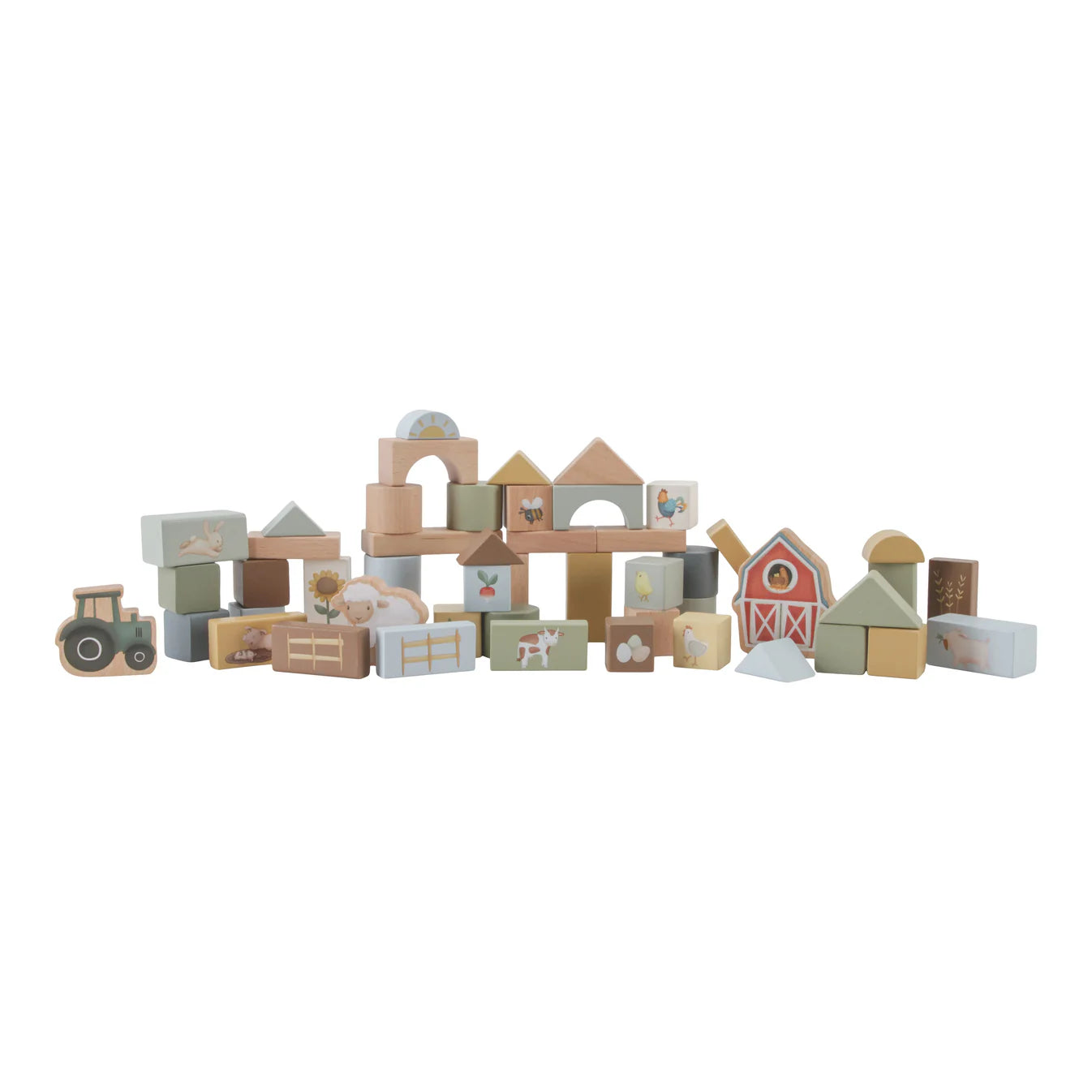 Set of wooden building blocks on a white background