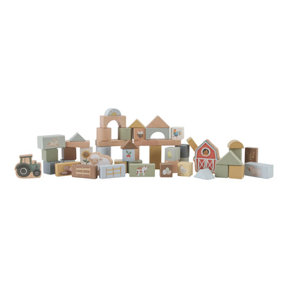 Set of wooden building blocks on a white background