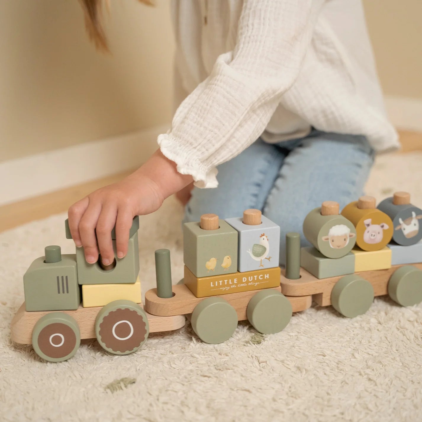 Little Dutch Wooden Little Farm Stacking Train Tractor