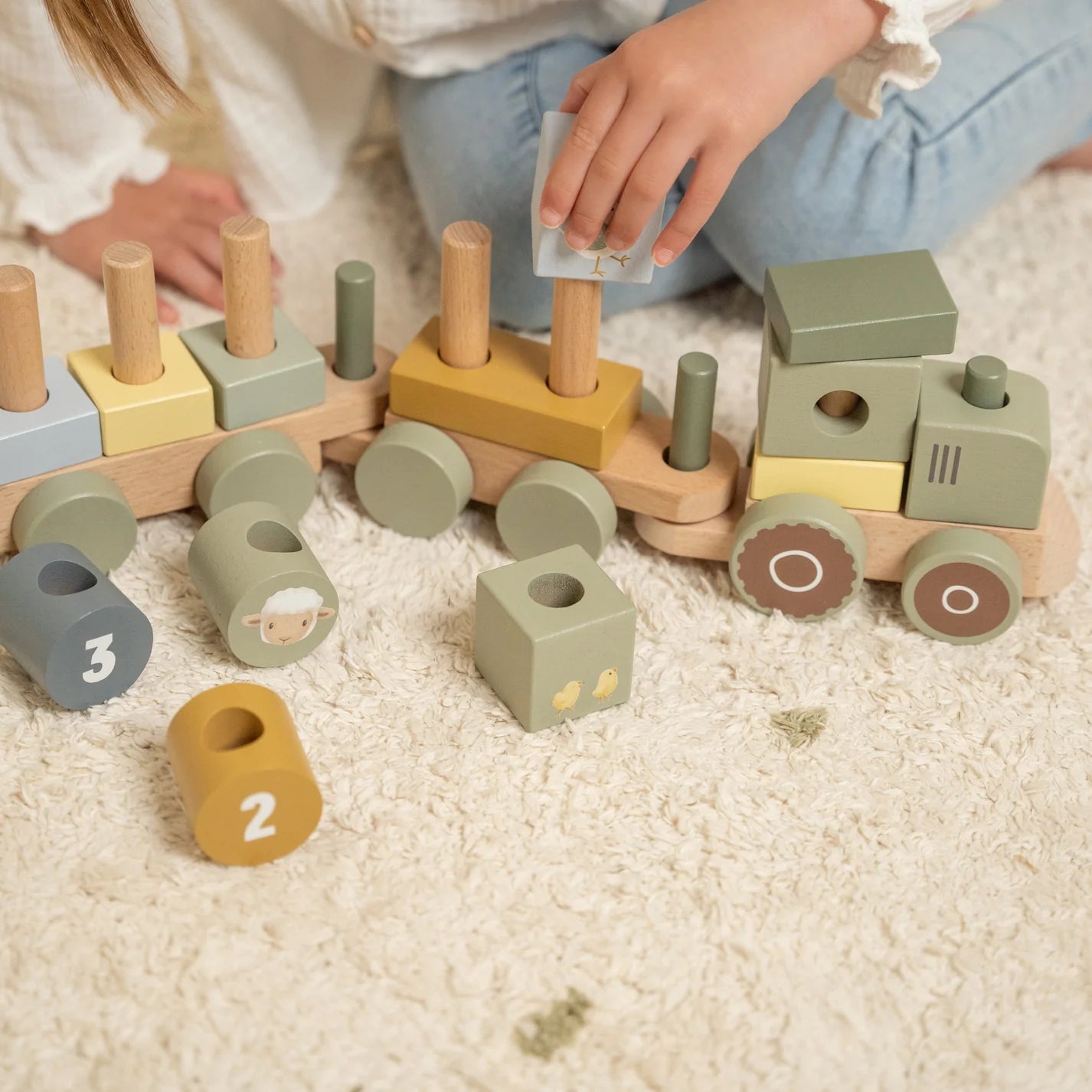 Little Dutch Wooden Little Farm Stacking Train Tractor