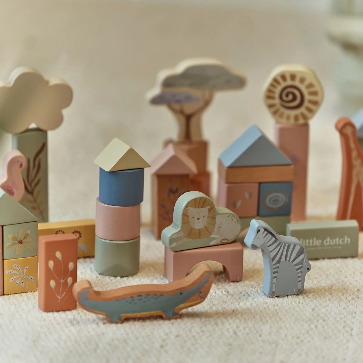 LITTLE DUTCH | WOODEN BUILDING BLOCKS | SAFARI FRIENDS