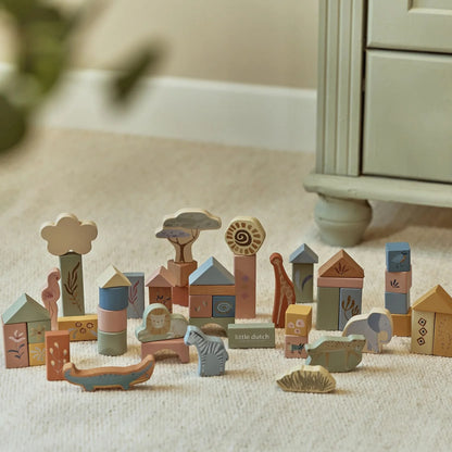 LITTLE DUTCH | WOODEN BUILDING BLOCKS | SAFARI FRIENDS