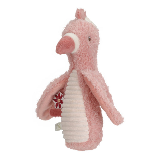 Pink plush toy with a white belly on a white background