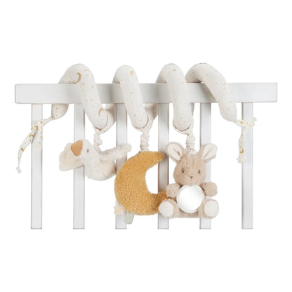 Baby crib mobile with plush toys on a white background