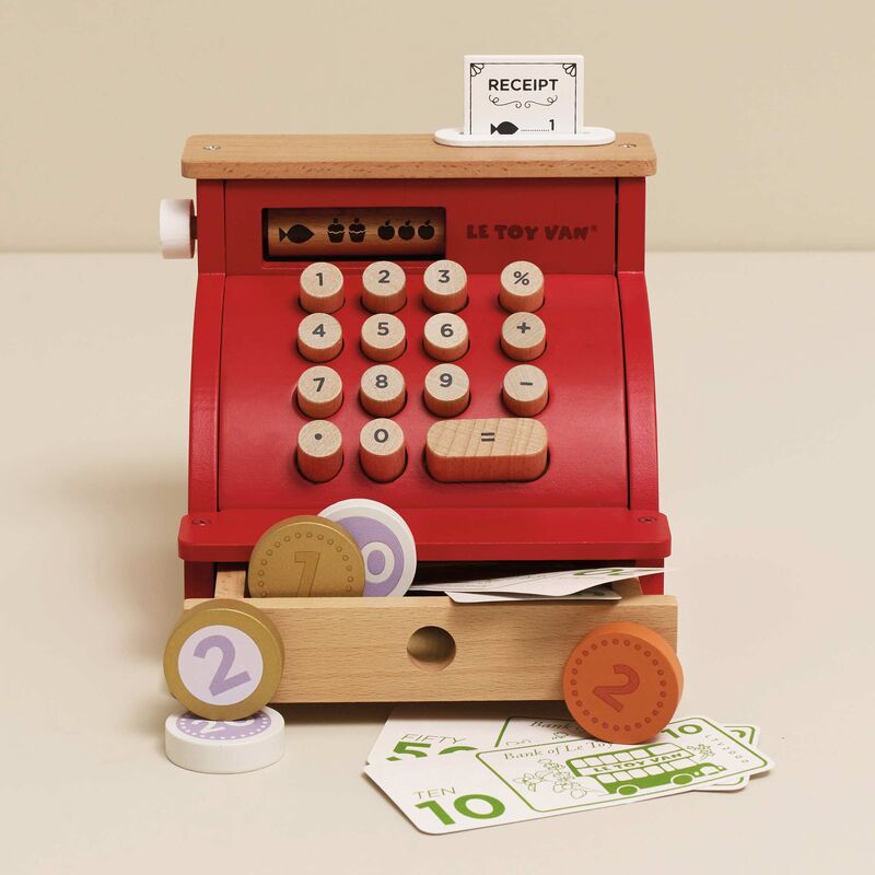 LE TOY VAN WOODEN CASH REGISTER AND MONEY